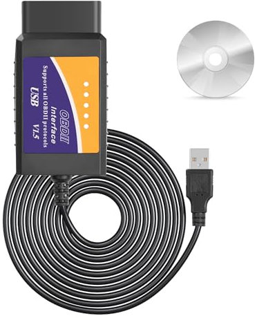 CERRXIAN OBD2 USB-Adapter, OBD2 auf USB-Scanner-Adapter, OBDII-Diagnosekabel, OBDii-Scanner, Codeleser, Auto, professionelles OBDII-Scan-Tool mit CD-ROM, 1,5 m