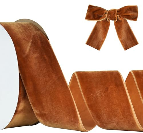 RIBBOOO Brown Samt Band 5cm x 10yds, Vintage Samt Bänder für Weihnachten, Kranz Bögen Dekoration Handwerk Geschenkverpackung, Valentinstag Bouquet Verpackung