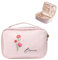 Kosmetiktasche für Frauen Personalisierte Große Schminktasche Mit Namens Geburtstagsblumen Gravur Kosmetikkoffer Reißverschluss Waschtasche (Samt-Rosa)