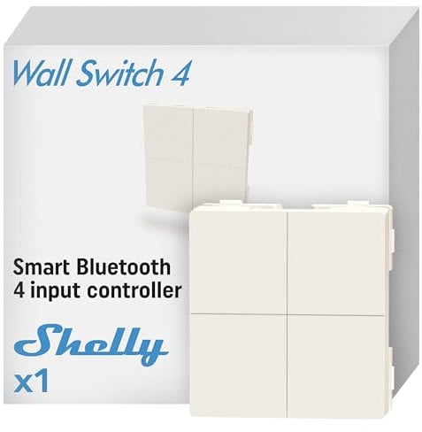 Shelly BLU Wall Switch 4 - Interruttore Intelligente Bluetooth, Nessun Cablaggio Necessario, Controllo Remoto dell'Illuminazione, Multi-click, Forte Crittografia, Telecomando, Alexa & Google