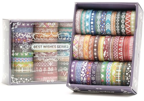 Songdao 36 Rollen dünn Folie Gold Washi Tape Set Masking Tape Klebeband Bunt für Kinder, Scrapbooking zubehör, Bullet Journals, Bastel Planer, Handwerk und DIY (Colorful Silver)