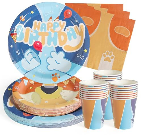 PARTY GO Party Tableware 96pcs Blue Carton Kids Birthday Party Plates Party Supplies Set Includes Paper Plates Napkins Cutlery for Birthday Decorations Wedding Baby Shower-24 Guests