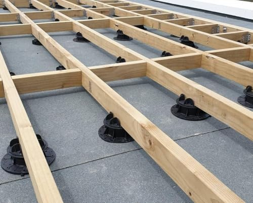Heavy Duty Adjustable Decking Pedestal Riser 28–225mm for Timber 50mm & 40mm Joists Supports 1300kg Pack of 10pcs (36mm to 51mm)