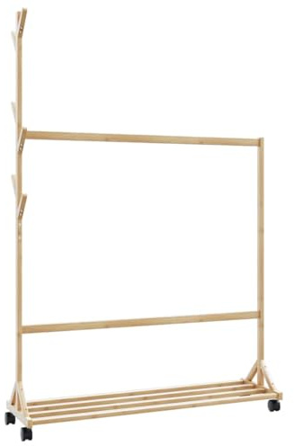 vidaXL Porte-vêtements avec Crochets et roulettes 100x35x157 cm Bambou