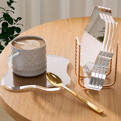 Leadiy Acryl-Untersetzer für den Schreibtisch, transparente Bar-Getränke-Untersetzer, klare Wolkenform, Kaffeetassen-Untersetzer, perfekt als Tischschutz und Zubehör, 5-teiliges Set.