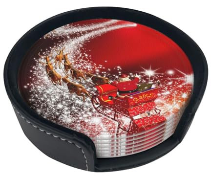 Untersetzer-Set mit weihnachtlichem Zauberdruck, 6 Stück für Kaffeetische, Getränke, Bars, Partys, 9,9 cm