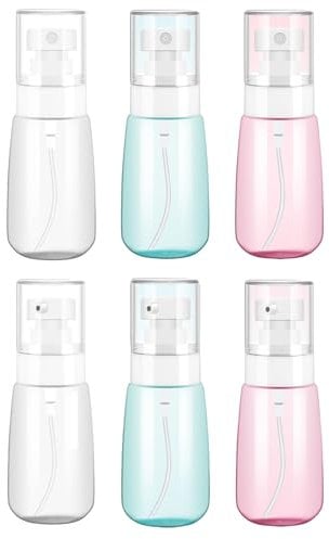 6 Pack Small Spray Bottle, 60ml Travel Spray Bottle, Fine Mist Mini Spray Bottles for Travel, Leak Proof, 3 Color Options, Refillable Spritz Bottle for Perfume Toners Cosmetics