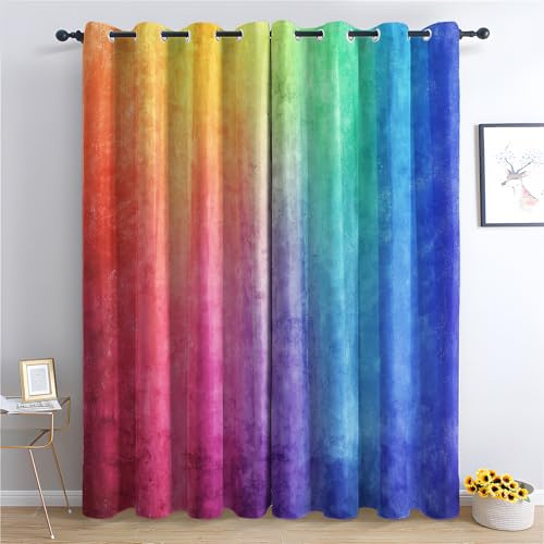 Generisch Vorhänge Bunt Wohnzimmer Schlafzimmer, Vorhang Regenbogen Blickdicht Ösen, Fenster Gardinen, Verdunklungsvorhänge Thermovorhang, 2er Set Curtains, H 160 x B 140 cm HJBD64