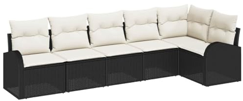 vidaXL Garten-Sofa-Set mit Kissen 6 pcs Schwarz und Weiß Poly Rattan, Garten und Terrasse, modernes modulares Sofa, strapazierfähige UV-beständige Materialien, verstellbare Füße, Wohnset für draußen