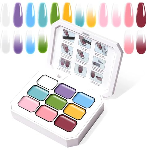 U-Shinein Gradient Painting Gel, 9 Colors Ombre Gel Nail Polish with 100Pcs Nail Sponges & 4 Claws Metal Grabber for French Manicure DIY Nail Art,Set 82