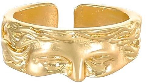IMINI Vintage Venus halbes Gesicht verstellbarer Ring für Damen und Herren – vergoldet, offenes Wickelknöchel-Design, stapelbares Daumenband, Punk, Hip-Hop, personalisiertes Schmuckgeschenk (6 g)