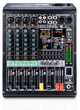 W IN-MIX TC-4 4-Kanal Audio-Mixer mit Mischpult USB Bluetooth 256 DSP Effekten 48V Phantomspeisung fur Podcast Karaoke Heimstudio Live-Streaming und kleine Bands