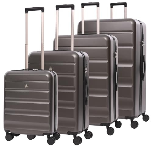 Aerolite Lightweight ABS Hard Shell 4 Wheel Spinner 4 Piece Travel Luggage Suitcase Set, Cabin + Medium + Large + Extra Large (Charcoal)