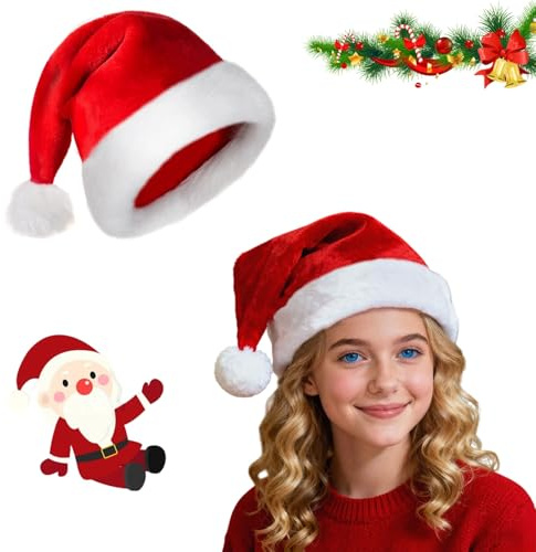 Kezidhp 2 Stück Weihnachtsmütze,Nikolausmütze Kinder, Warm Dicker Plüsch Weihnachtsmann Mütze Kinder und Erwachsene, Weihnachtsoutfit, Weihnachtsdeko - Familie Weihnachten