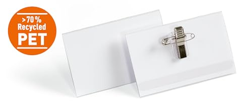 Durable Namensschild mit Kombiklemme, 54x90 mm, 50 Stück, Transparent | Aus rPET Kunststoff, für Konferenzen & Events, Einsteckschilder im Format 54 x 90 mm, zum Anstecken