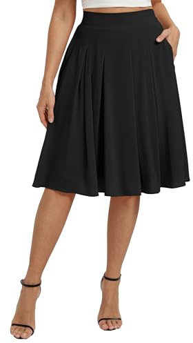 Belle Poque Midi Skirts for Women UK High Waisted A-Line Pleated Skirt Flowy Casua with Pockets