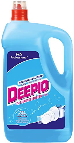 P&G Professional Deepio Professional Washing Up Liquid Original (2x5 L) | Cuts through heavy grease and dried-on food quickly, leaving a brilliant shine on commercial kitchenware and pots.