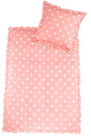 Dreamhome Renforcé Baumwolle Bettwäsche Rüschen 135x200 Vintage Shabby chic Uni Farben mit Reißverschluß Kissenbezug 80x80, Farbe:Sterne-ROSA