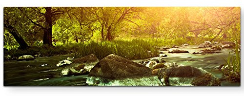 Paul Sinus Art Leinwandbilder | Bilder Leinwand 120x40cm Sonnenuntergang über einem Gebirgsbach