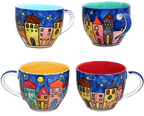 Tasse Kaffeetasse Teetasse Geschirr Keramik Bemalt Bunt (Gemischt set/4, Groß)