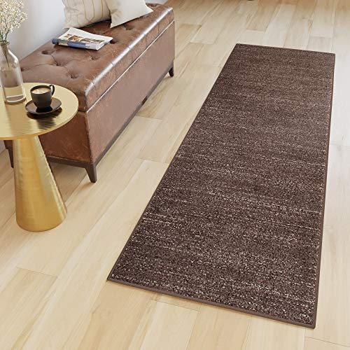TAPISO Sari Teppich Läufer Flur Dunkelbraun Meterware Kurzflor Küche Wohnzimmer Schlafzimmer Küchenläufer Brücke nach Maß ÖKOTEX 100 x 200 cm