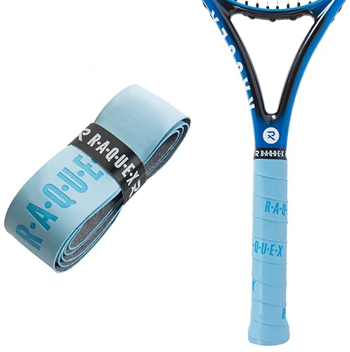 Raquex Enhance Replacement Racket Grip: Tennis Grip, Badminton, Squash Grip Tape, Padel, Pickleball. 14 Colours. Premium, Self-Adhesive Tennis Racquet Grip with Finishing Tape (Light Blue, 30 Grips)