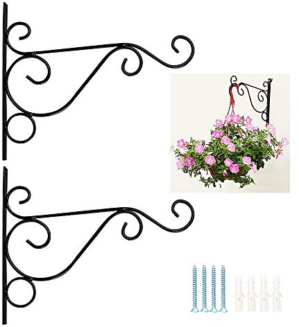 JNCH 2 Stück Haken für Blumenampel Halterung Blumenampelhaken Blumenampelhalter Wandhalterung für Blumentopf Blumenampel Laternen Windspiele Wandhaken für Hanging Baskets mit Schrauben Dübeln schwarz