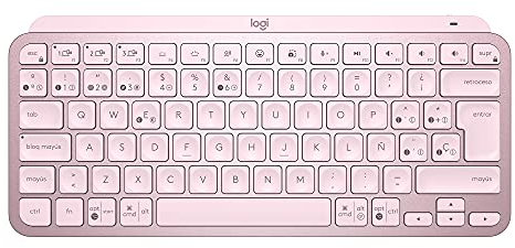Logitech MX Keys Mini Teclado Inalámbrico Minimalista, Compacto, Bluetooth, Retroiluminado, USB-C, Compatible con Apple macOS, iOS, Windows, Linux,Android, de Metal, Rosa