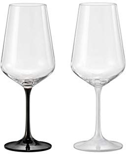 Bohemia Copas de vino modelo negro y blanco, 450 ml, juego de 2 unidades (negro y blanco (pie))