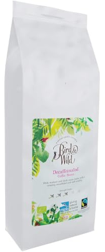 Bird & Wild Fairtrade Organic Decaf Coffee Beans 1kg - Swiss Water Decaffeinated Process - All Machines - Donation to RSPB - Strength 3 - Medium Roast - 100% Arabica
