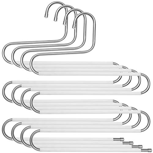 SONGMICS HosenbÜgel platzsparend, 4er Set, Mehrfach-KleiderbÜgel aus Metall, fÜr je 5 Hosen, S-Form, rutschfest, Kleiderschrank, fÜr Hosen, Jeans, Schals, HandtÜcher, silbern-weiß CRI043W01