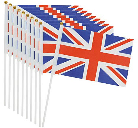 Moonlove - Confezione da 50 bandierine con bandiera Union Jack, 14 x 21 cm, Regno Unito Gran Bretagna