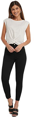 NA-KD Skinny High Waist Raw Hem Jeans, Black, 32 para Mujer