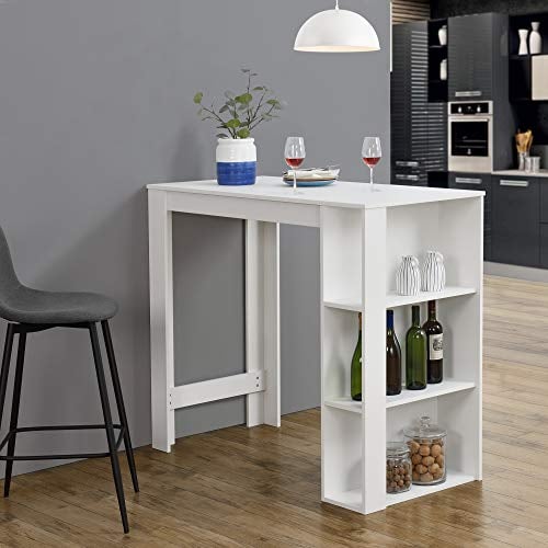 [en.casa] Bartisch Danderyd Bistrotisch Esstisch 120 x 60 x 106 cm Küchentheke mit 3 Ablagefächern Stehtisch Bartheke für Esszimmer Wohnzimmer Küche Weiß