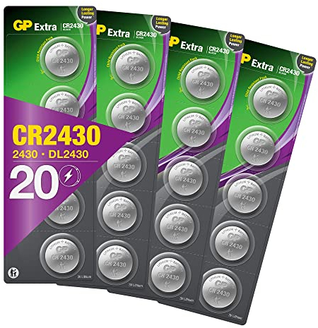 20 Stück Batterien CR2430 für z.B. Somfy Smart Home Anwendungen | GP Lithium Knopfzellen CR2430 3V | CR2430 Knopfzellen in kindersicherer Verpackung