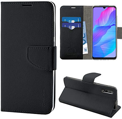 N NEWTOP Coque compatible pour Huawei P Smart S - Y8P, HQ Lateral Étui à rabat avec fermeture magnétique Portefeuille Simili cuir Stand (Noir)