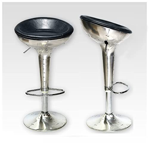 Phoenixarts Vintage Leder Barhocker 2er Set Drehbar und Höhenverstellbar Industrie Design Barstuhl Echtleder Tresen Hocker gepolstert (2, Silber schwarz)
