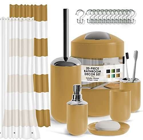 Clara Clark Bathroom Set - Navy Bathroom Accessories Set, 20PC Bathroom Accessory Set, Shower Curtain Set with Liner, Toothbrush Holder, Soap Dispenser, Soap Dish, Toilet Brush Holder, and Trash Can