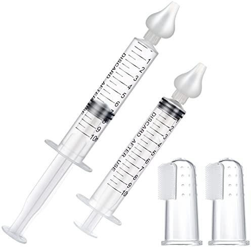 2 Spritzen Nasenspülung für Neugeborene Kleinkinder+ 2 Baby Zahnbürste, Nasendusche Sicherer Nasenreiniger mit reinigbarer und wiederverwendbarer Silikon-Nasensaugspitze