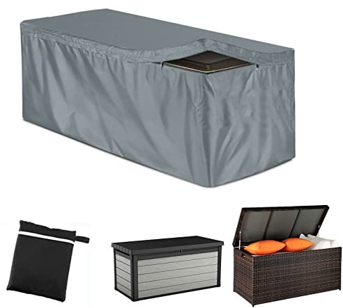UCARE Outdoor Deck Box Cover with Zipper - Waterproof Garden Storage Box - 420D Oxford Patio Furniture Cover - Anti-UV Protective Rectangle (Gray, 158*81*71cm/62x32x28in)