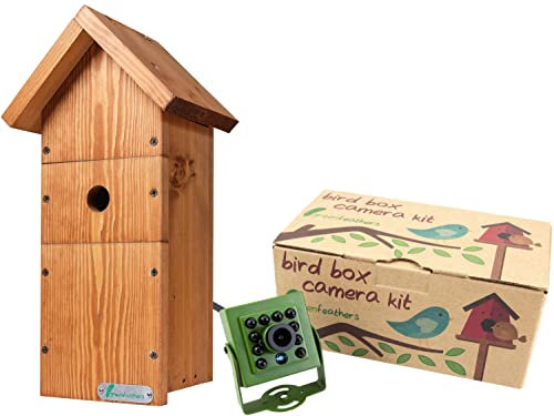 Green Feathers Wildlife Bird Box Wired Full 1080p HD Video Camera With Timber Chalet Style Bird Nest House Box