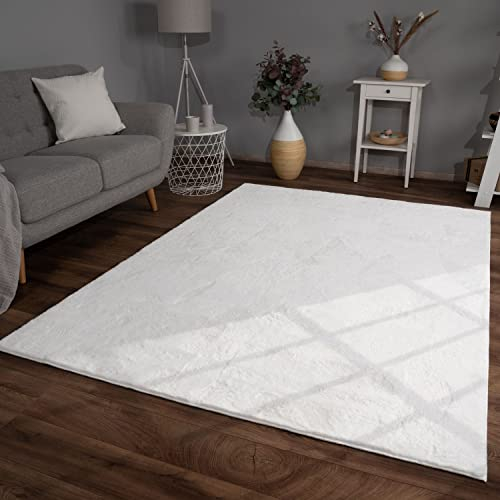 TT Home Wohnzimmer Teppich Hochflor Langflor Kunstfell Weich Modern Unifarben Flauschig, Farbe:Weiß, Größe:160x220 cm