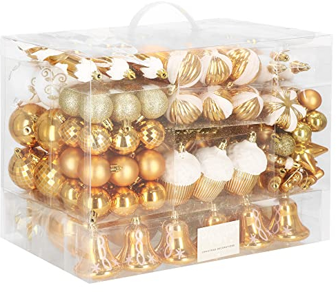 SPRINGOS Weihnachtsbaumkugeln 155 STK. Goldfarben Kunststoff Weihnachtsschmuck Weihnachten Tannenbaum Adventskranz