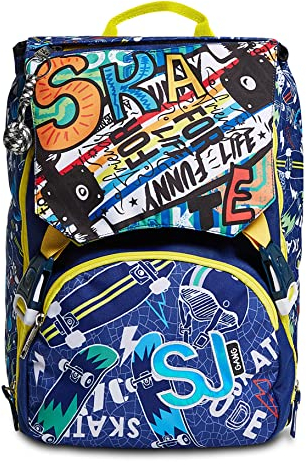 SJ Rucksack, Schulranzen für Grundschule, ab 1. Klasse, Erweiterbarer Schulranzen, Extra Volumen; Geräumige Schultasche für Mädchen und Jungen, mehrfarbig/Muster, mit Flip-System