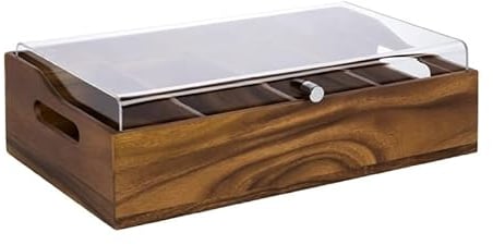 Esmeyer APS 11949 Range-Couverts avec Couvercle, 51 x 28 cm, Hauteur 14,5 cm, Bois d’Acacia, 4 Compartiments 26 x 11,5 cm chacun