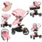 Prokoke Passeggino Trio, Trio Passeggino Neonati in Pelle con Sedile Regolabile Rotazione 360°, Passeggino 3 in 1 con Lega di Alluminio a Cornice, Trio con Design Pieghevole in Un Clic (906 Pink)