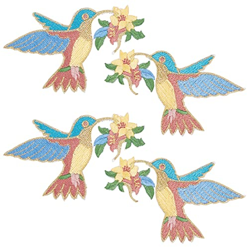 GORGECRAFT 2 Stil 2 Paar Aufnäher Mit Kolibri-Stickerei Zum Aufnähen Mit Selbstklebender Rückseite Zum Verzieren von Kleiderausschnitten