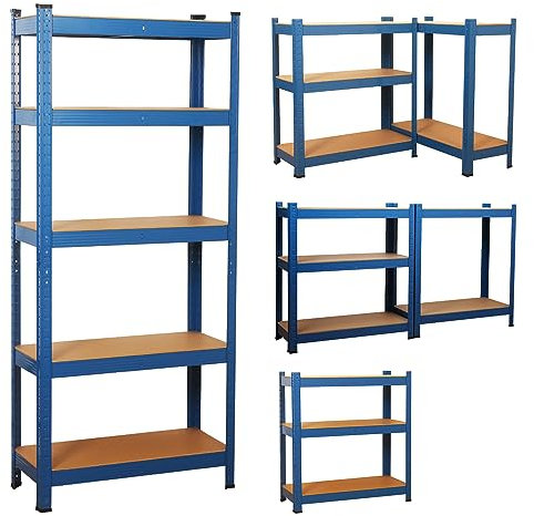 COZYBRITE Garage Shelving Units 5 Tier Heavy Duty Shed Storage Racking Shelf Metal Boltless 875kg Capacity 175kg Per Shelf for Warehouse Workshop Office (Blue, 90x40x180cm)