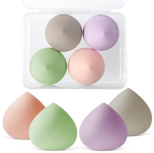 AUAUY Makeup Sponges Blender Set, 4 Pcs Professional Beauty Sponge Foundation Blending Blender with 1 Sponge Storage Box, Pink Makeup Sponges for Cream, Liquid and Powder