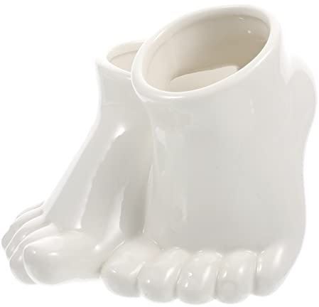 Cabilock Pot De Fleurs en Céramique Blanc en Forme De Pied Polyvalent Et Chic Idéal pour Les Jardiniers